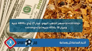 <p><strong>سعر الذهب اليوم: عيار 21 يُباع بـ4800 جنيه وعيار 18 بـ4114 جنيه</strong></p>
